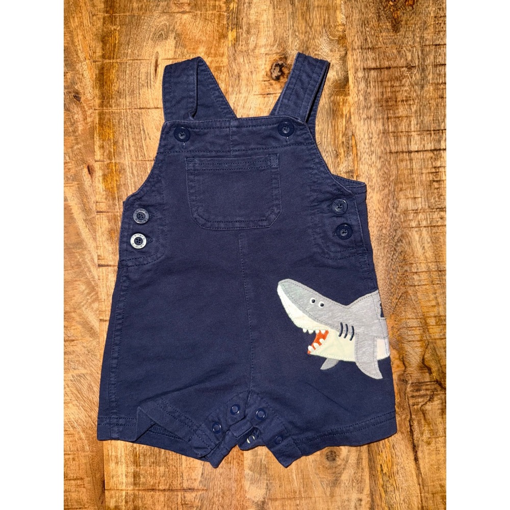 Carters Baby Boy Navy Blue Shark Applique Cotton Shortall Overalls 6 Months